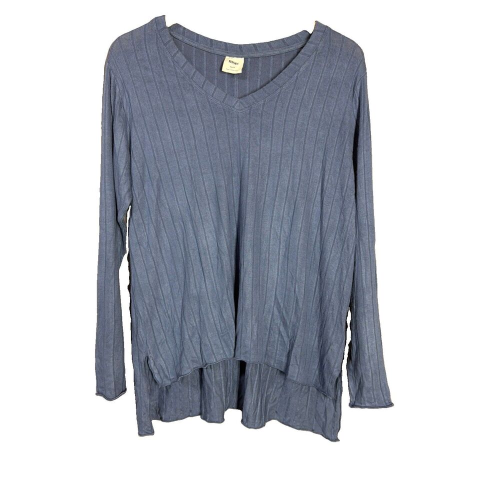 Mote Women's Blue V-Neck Long Sleeve High Low Vented Hem Size Medium Boho Basic